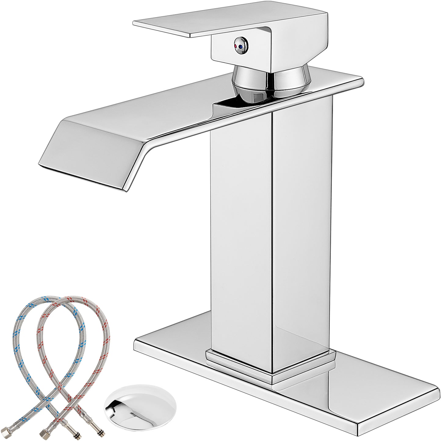 
                  
                    Midanya Waterfall Bathroom Sink Faucet Single Hole 1 Handle Deck Mount 1or 3 Hole Commercial Mixer Tap Lavatory Vanity Faucet with Deck Plate and Pop Up Drain
                  
                