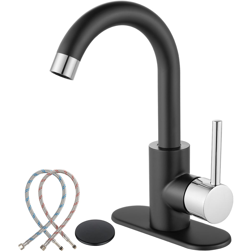 
                  
                    Midanya Single Handle Bathroom Sink Faucet, Wet Bar Pre-Kitchen Farmhouse RV Small Vanity Faucet with 360°Rotation Spout with Deck Plate, Supply Hoses and Drain Stopper
                  
                