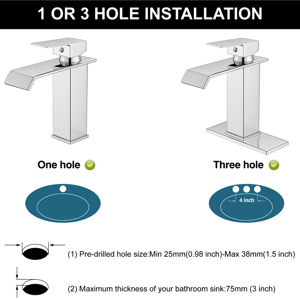 
                  
                    Midanya Waterfall Bathroom Sink Faucet Single Hole 1 Handle Deck Mount 1or 3 Hole Commercial Mixer Tap Lavatory Vanity Faucet with Deck Plate and Pop Up Drain
                  
                