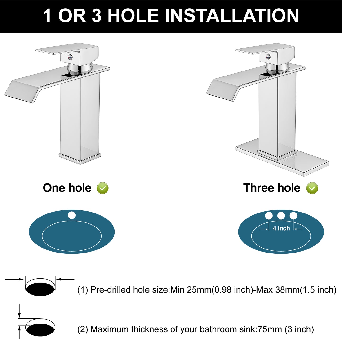 
                  
                    Midanya Waterfall Bathroom Sink Faucet Single Hole 1 Handle Deck Mount 1or 3 Hole Commercial Mixer Tap Lavatory Vanity Faucet with Deck Plate and Pop Up Drain
                  
                