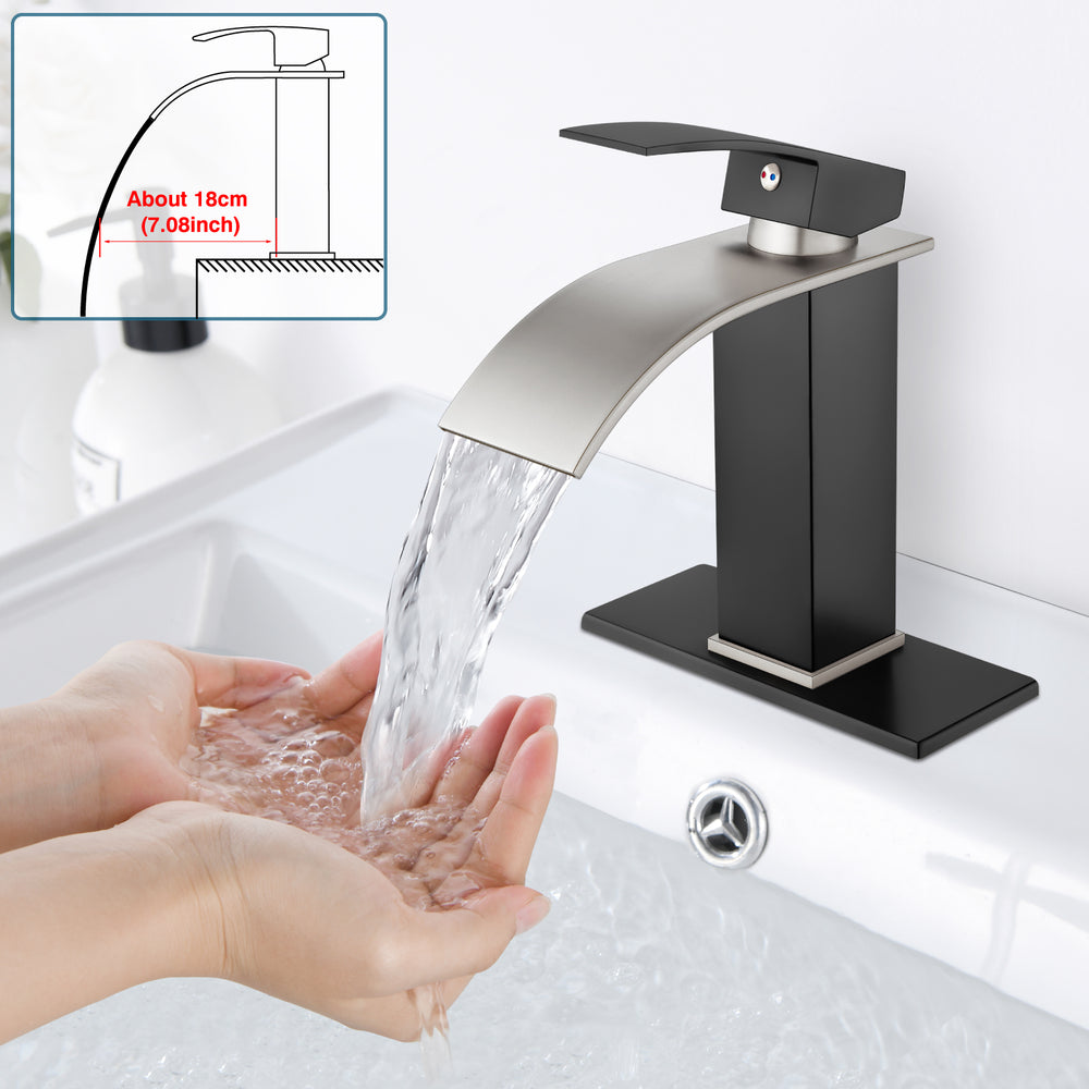 
                  
                    Midanya Bathroom Sink Faucet Waterfall Spout Single Handle 1 Hole Deck Mount Mixer Tap Lavatory Vanity Sink Faucet Commercial with Deck Plate and Pop Up Drain
                  
                