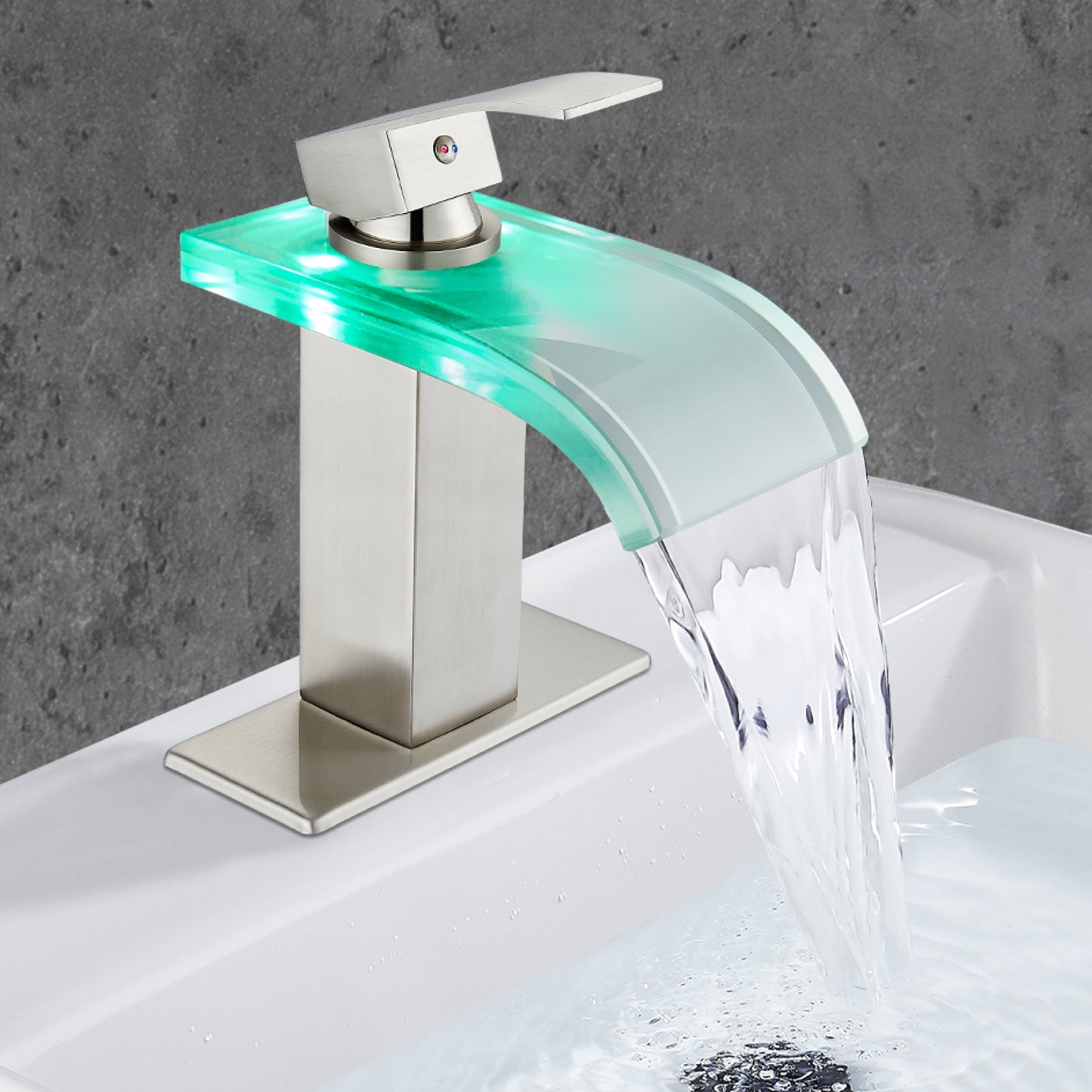 
                  
                    Midanya LED Bathroom Sink Faucet,Waterfall Single Hole Handle 3 Colors Changing Bathroom Faucet, Wide Glass Spout LED Light RV Bathroom Faucet with Pop Up Drain and Water Supply Lines
                  
                