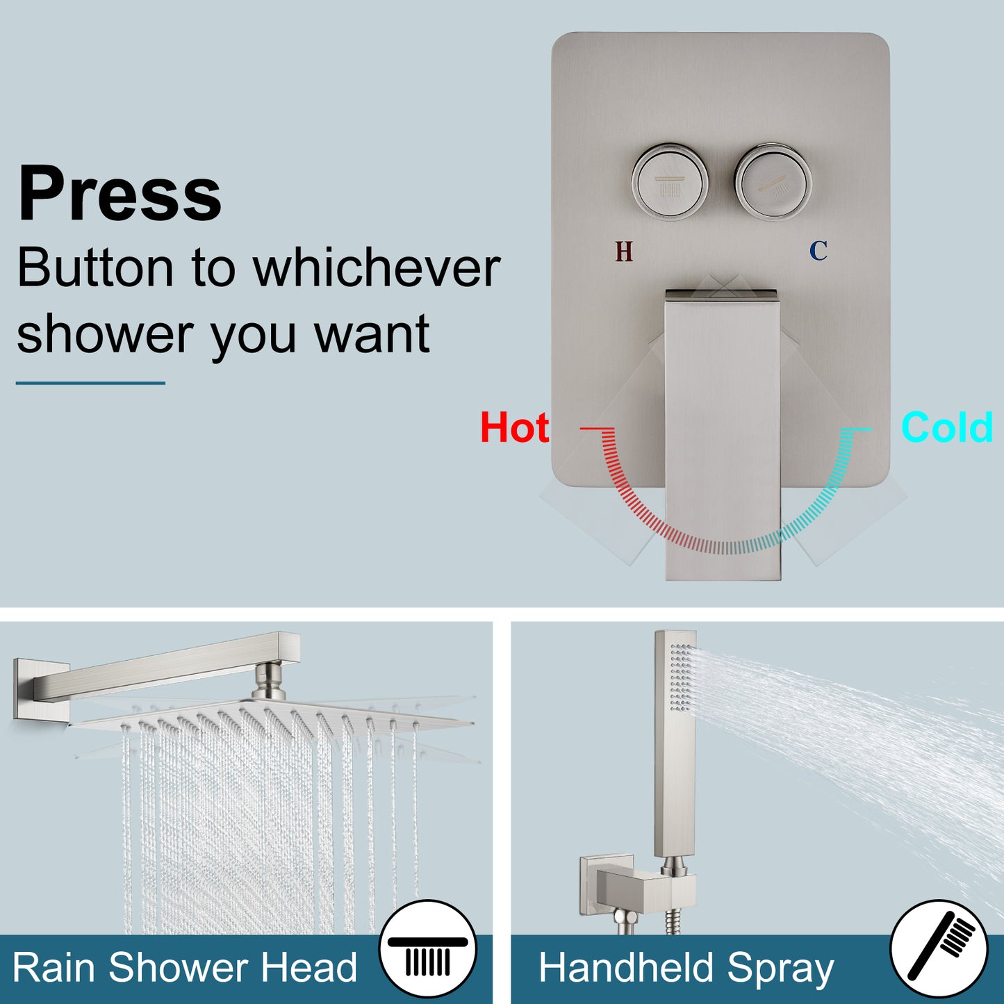 
                  
                    Midanya 10 inch Shower System with Push Button Diverter Bathroom Pressure Balance Shower Faucet Set Complete with Rain High Pressure Shower Head and Rough-in Valve Trim Kits Luxury
                  
                