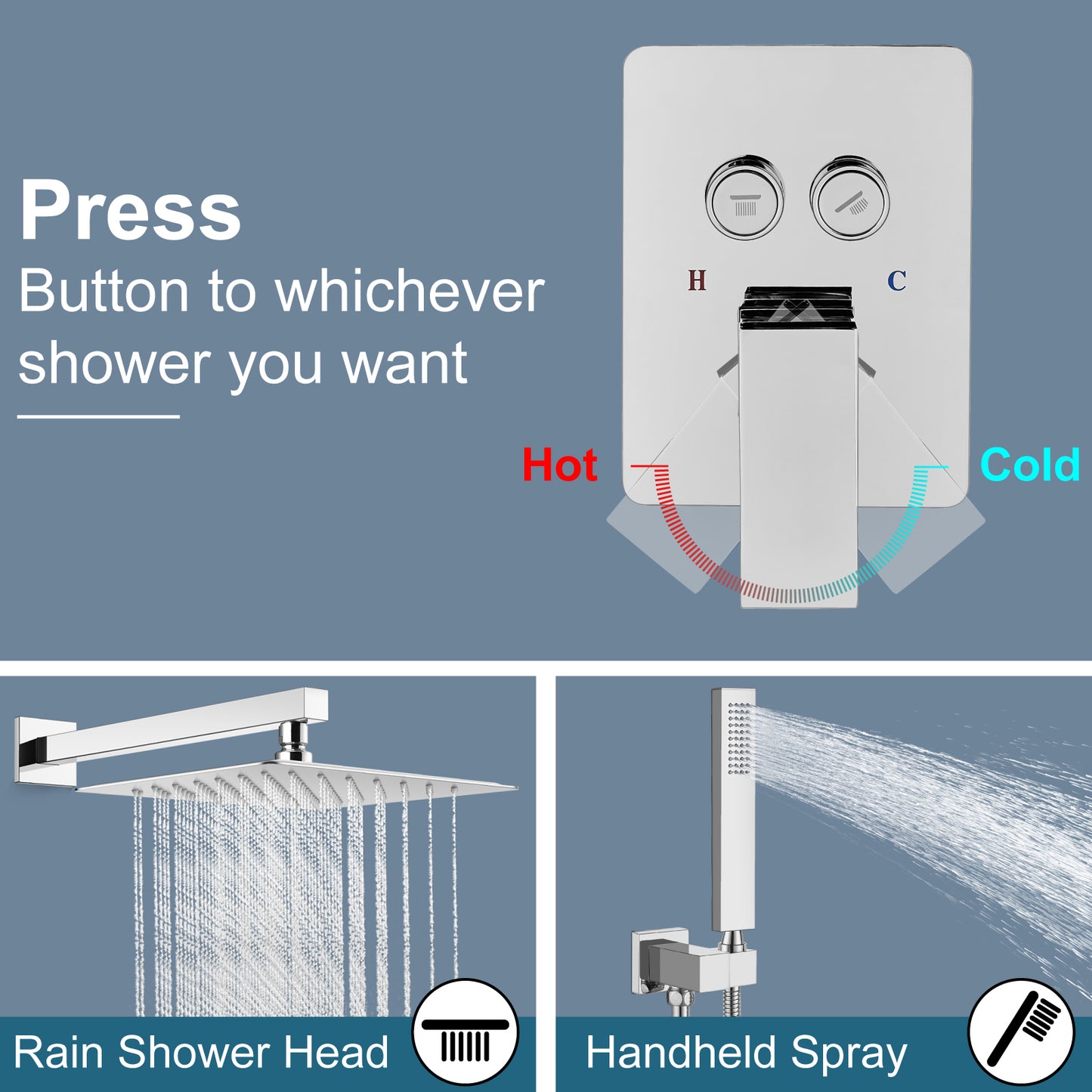 
                  
                    Midanya 10 inch Shower System with Push Button Diverter Bathroom Pressure Balance Shower Faucet Set Complete with Rain High Pressure Shower Head and Rough-in Valve Trim Kits Luxury
                  
                