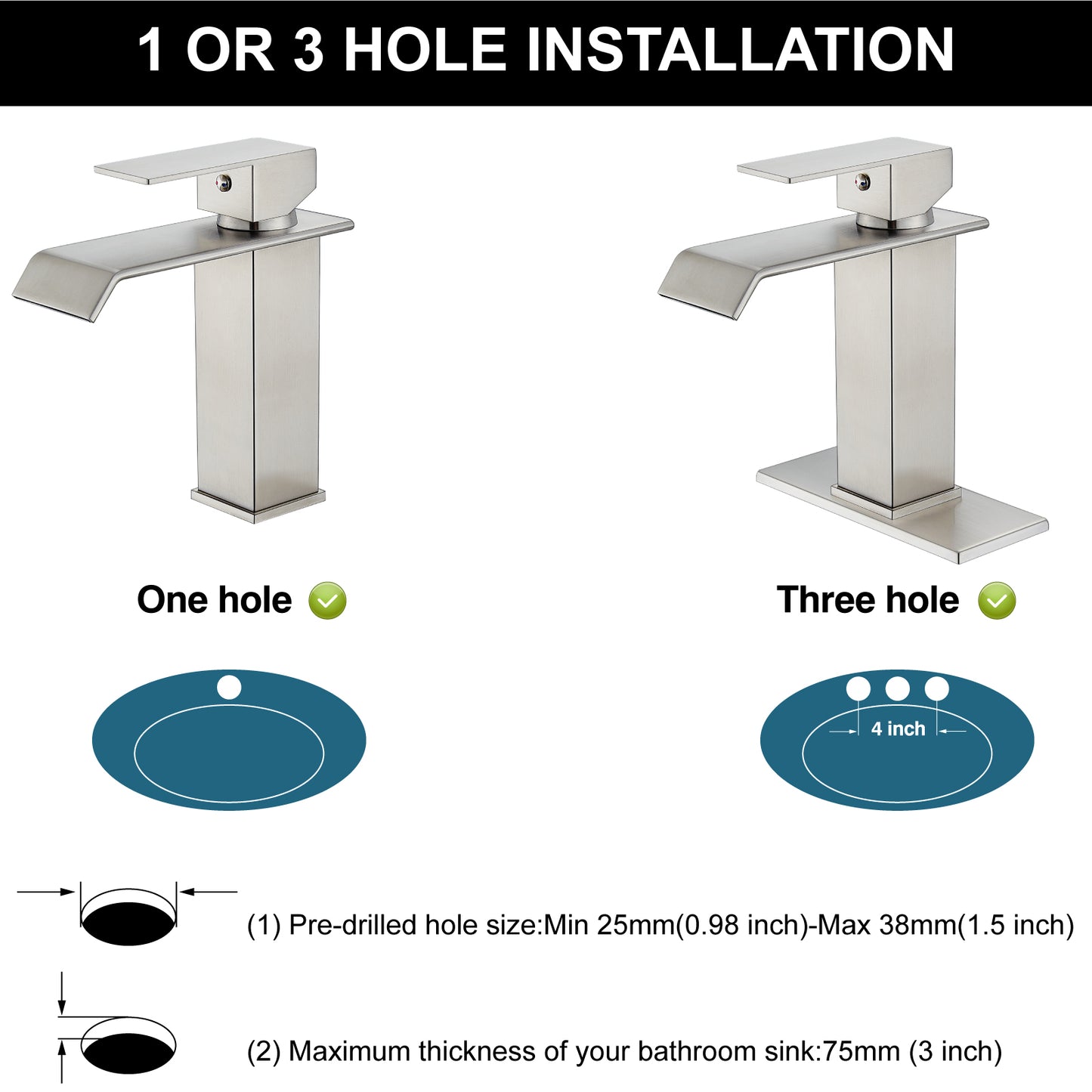 
                  
                    Midanya Waterfall Bathroom Sink Faucet Single Hole 1 Handle Deck Mount 1or 3 Hole Commercial Mixer Tap Lavatory Vanity Faucet with Deck Plate and Pop Up Drain
                  
                