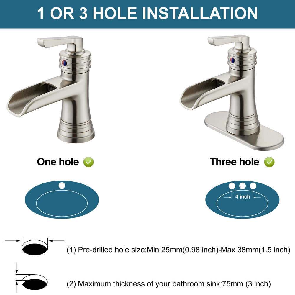 
                  
                    Midanya Waterfall Faucet Single Handle Bathroom Sink Faucet, Large Spout Lavatory Faucet, Deck Mounted Single Hole or 3 Hole Bathroom Faucet with Pop Up Drain and Water Supply Lines
                  
                