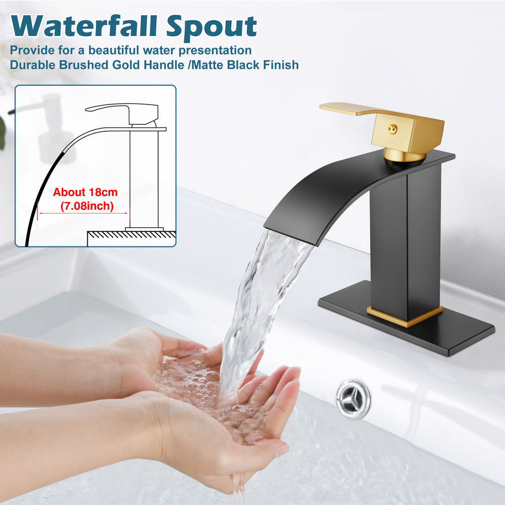 
                  
                    Midanya Bathroom Sink Faucet Waterfall Spout Single Handle 1 Hole Deck Mount Mixer Tap Lavatory Vanity Sink Faucet Commercial with Deck Plate and Pop Up Drain
                  
                