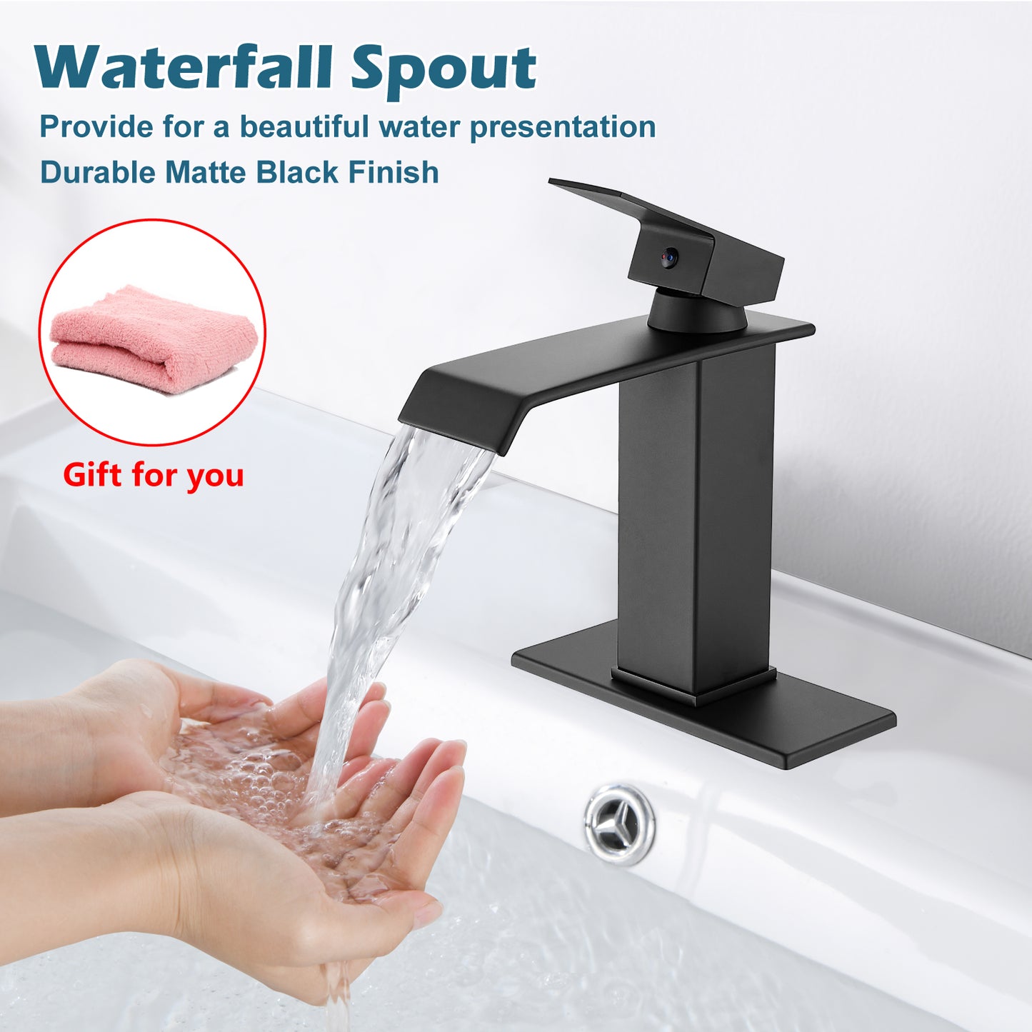 
                  
                    Midanya Waterfall Bathroom Sink Faucet Single Hole 1 Handle Deck Mount 1or 3 Hole Commercial Mixer Tap Lavatory Vanity Faucet with Deck Plate and Pop Up Drain
                  
                