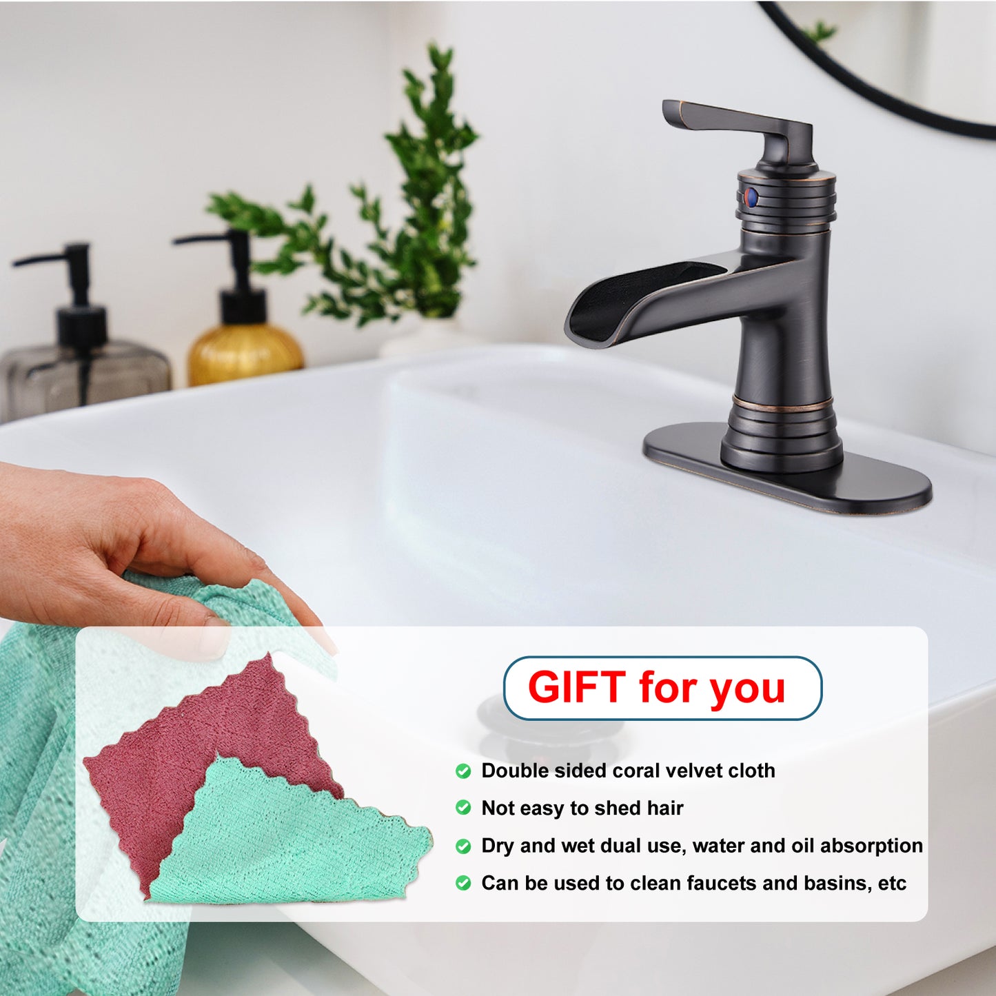 
                  
                    Midanya Waterfall Faucet Single Handle Bathroom Sink Faucet, Large Spout Lavatory Faucet, Deck Mounted Single Hole or 3 Hole Bathroom Faucet with Pop Up Drain and Water Supply Lines
                  
                