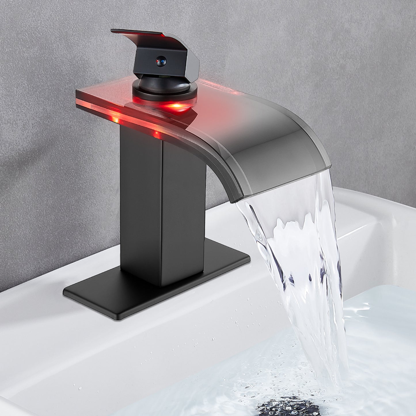 
                  
                    Midanya LED Bathroom Sink Faucet,Waterfall Single Hole Handle 3 Colors Changing Bathroom Faucet, Wide Glass Spout LED Light RV Bathroom Faucet with Pop Up Drain and Water Supply Lines
                  
                