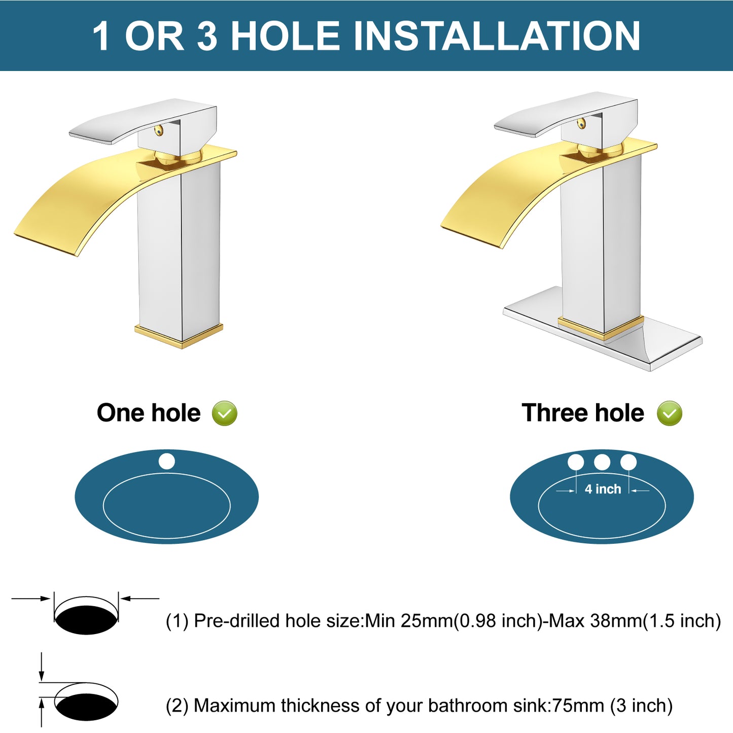 
                  
                    Midanya Bathroom Sink Faucet Waterfall Spout Single Handle 1 Hole Deck Mount Mixer Tap Lavatory Vanity Sink Faucet Commercial with Deck Plate and Pop Up Drain
                  
                