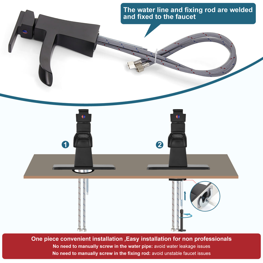 
                  
                    Midanya Single Handle Bathroom Sink Faucet, Waterfall Bathroom Faucet for 1 Hole or 3 Holes, Lavatory RV Vanity Faucet with Deck Mount Pop-Up Drain and Water Supply Lines
                  
                