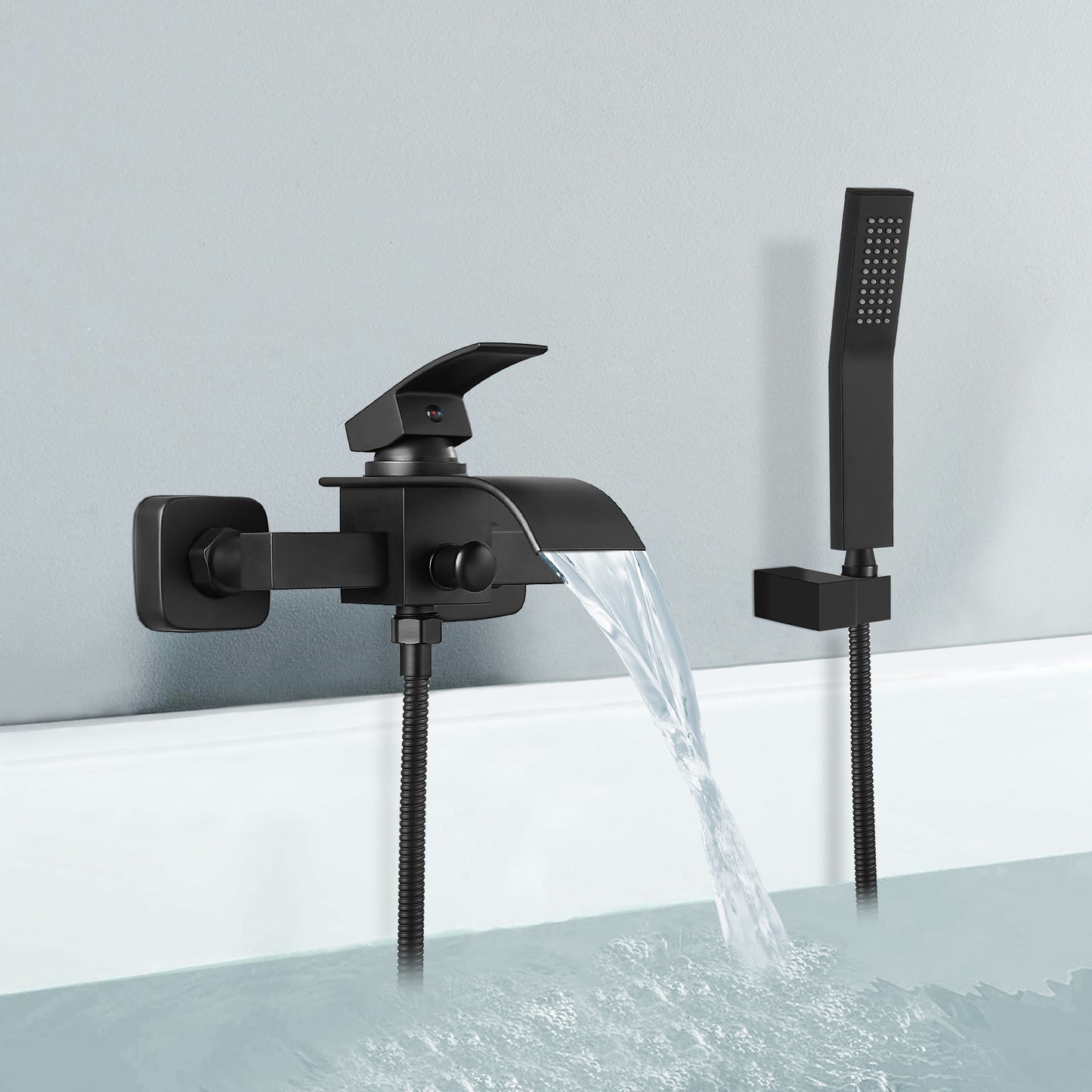 
                  
                    Wall Mount Bathtub Faucet with Handheld Spray Waterfall Tub Filler Single Handle Bathroom Tub Mixer Tap Hand-Shower System with Curved Spout Commercial
                  
                