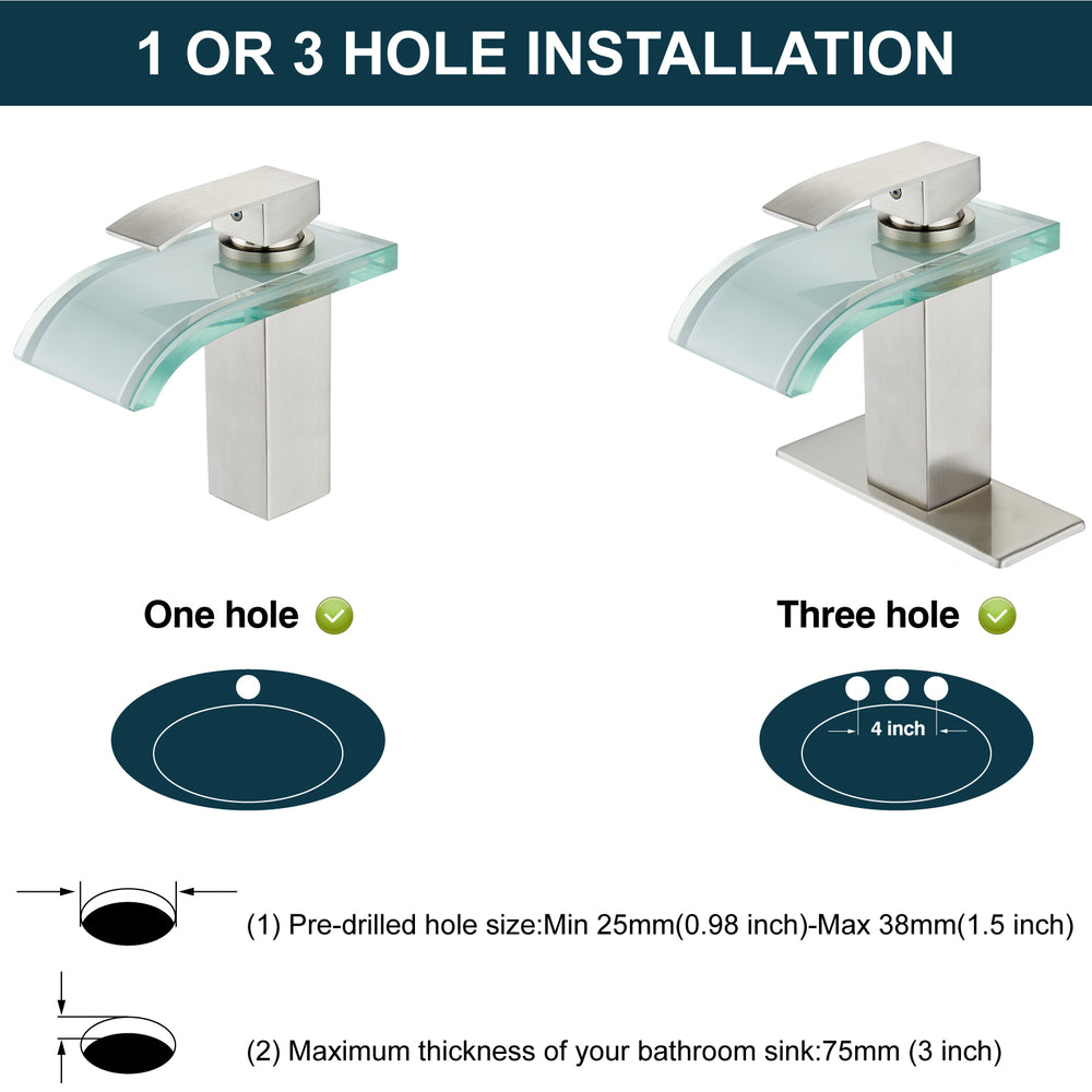 
                  
                    Midanya LED Bathroom Sink Faucet,Waterfall Single Hole Handle 3 Colors Changing Bathroom Faucet, Wide Glass Spout LED Light RV Bathroom Faucet with Pop Up Drain and Water Supply Lines
                  
                