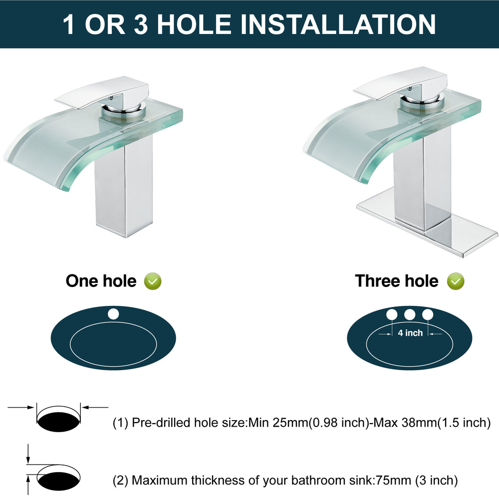 
                  
                    Midanya LED Bathroom Sink Faucet,Waterfall Single Hole Handle 3 Colors Changing Bathroom Faucet, Wide Glass Spout LED Light RV Bathroom Faucet with Pop Up Drain and Water Supply Lines
                  
                