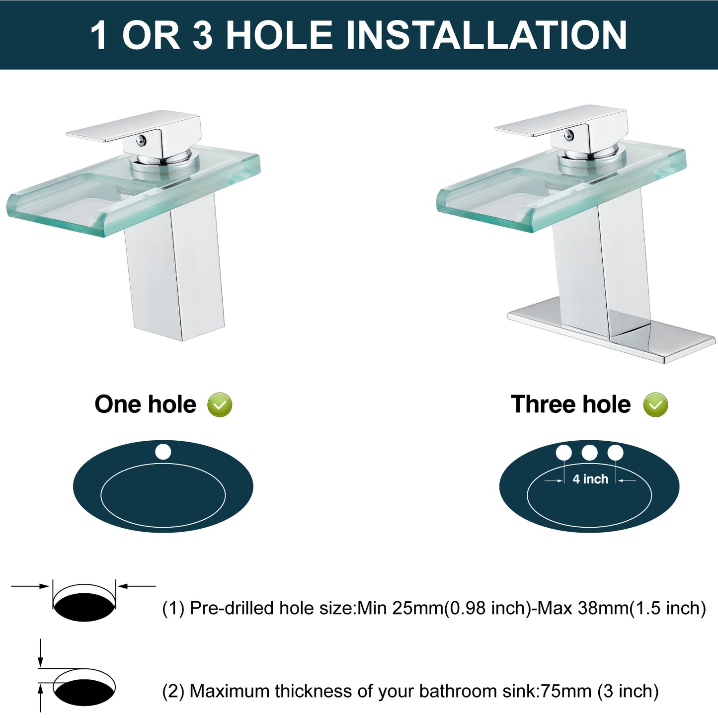 
                  
                    Midanya LED Bathroom Sink Faucet,Waterfall Open Glass Spout Bathroom Faucet,Single Handle 3 Colors Changing RV Vanity Faucets for Sink 1 Hole with Pop Up Drain and Water Supply Hoses
                  
                