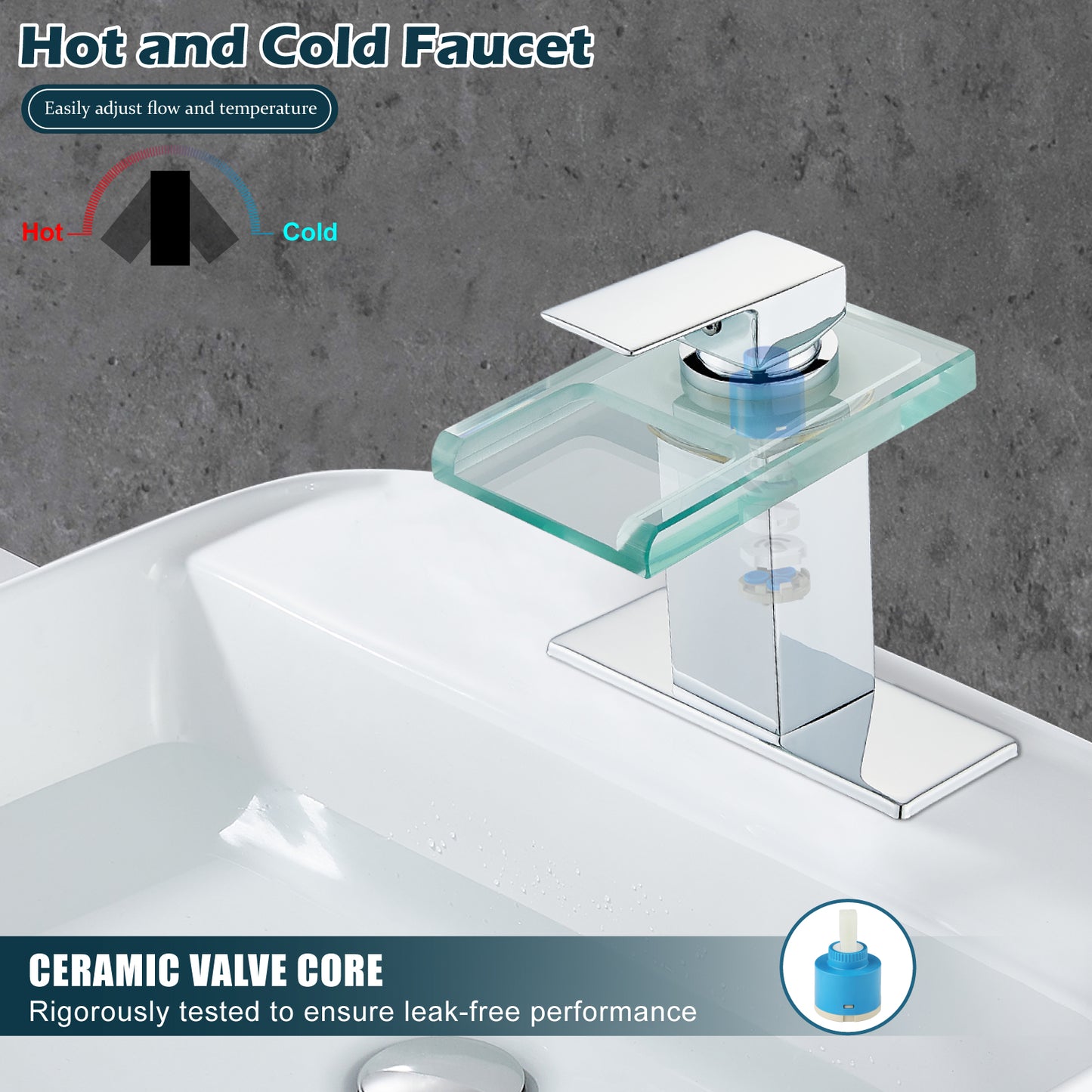 
                  
                    Midanya LED Bathroom Sink Faucet,Waterfall Open Glass Spout Bathroom Faucet,Single Handle 3 Colors Changing RV Vanity Faucets for Sink 1 Hole with Pop Up Drain and Water Supply Hoses
                  
                