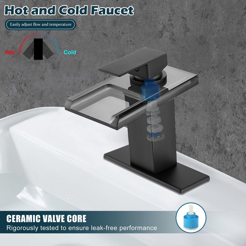 
                  
                    Midanya LED Bathroom Sink Faucet,Waterfall Open Glass Spout Bathroom Faucet,Single Handle 3 Colors Changing RV Vanity Faucets for Sink 1 Hole with Pop Up Drain and Water Supply Hoses
                  
                