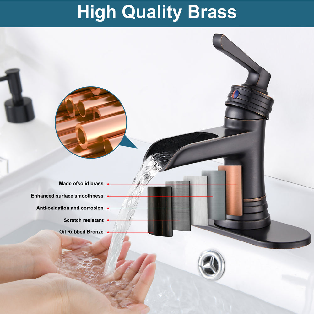 
                  
                    Midanya Waterfall Faucet Single Handle Bathroom Sink Faucet, Large Spout Lavatory Faucet, Deck Mounted Single Hole or 3 Hole Bathroom Faucet with Pop Up Drain and Water Supply Lines
                  
                