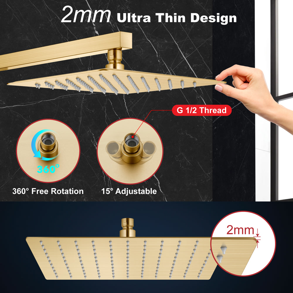 
                  
                    Midanya 10 inch Rainfall Shower Head Square Stainless Steel Rain Showerhead High Pressure Waterfall Crackproof Coverage with Silicone Nozzle 1/16" Ultra Thin Design Swivel Connector
                  
                