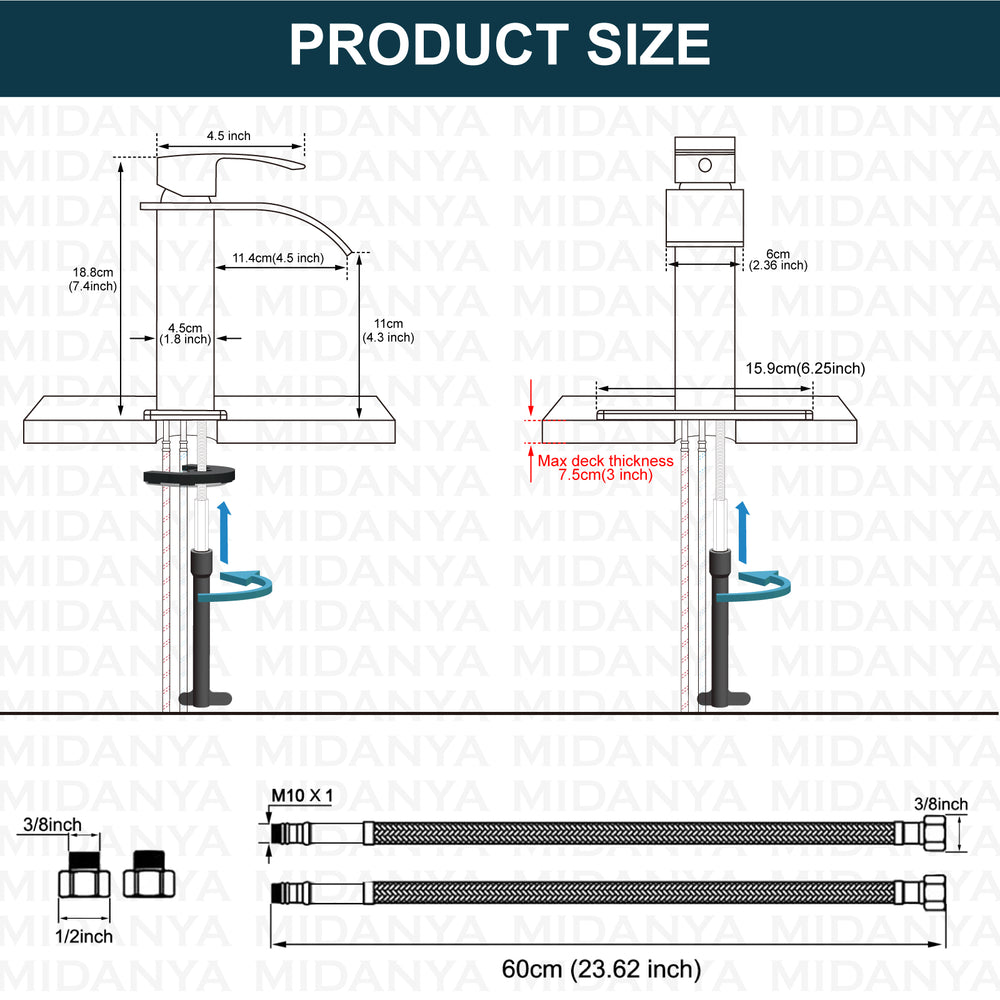 
                  
                    Midanya Bathroom Sink Faucet Waterfall Spout Single Handle 1 Hole Deck Mount Mixer Tap Lavatory Vanity Sink Faucet Commercial with Deck Plate and Pop Up Drain
                  
                