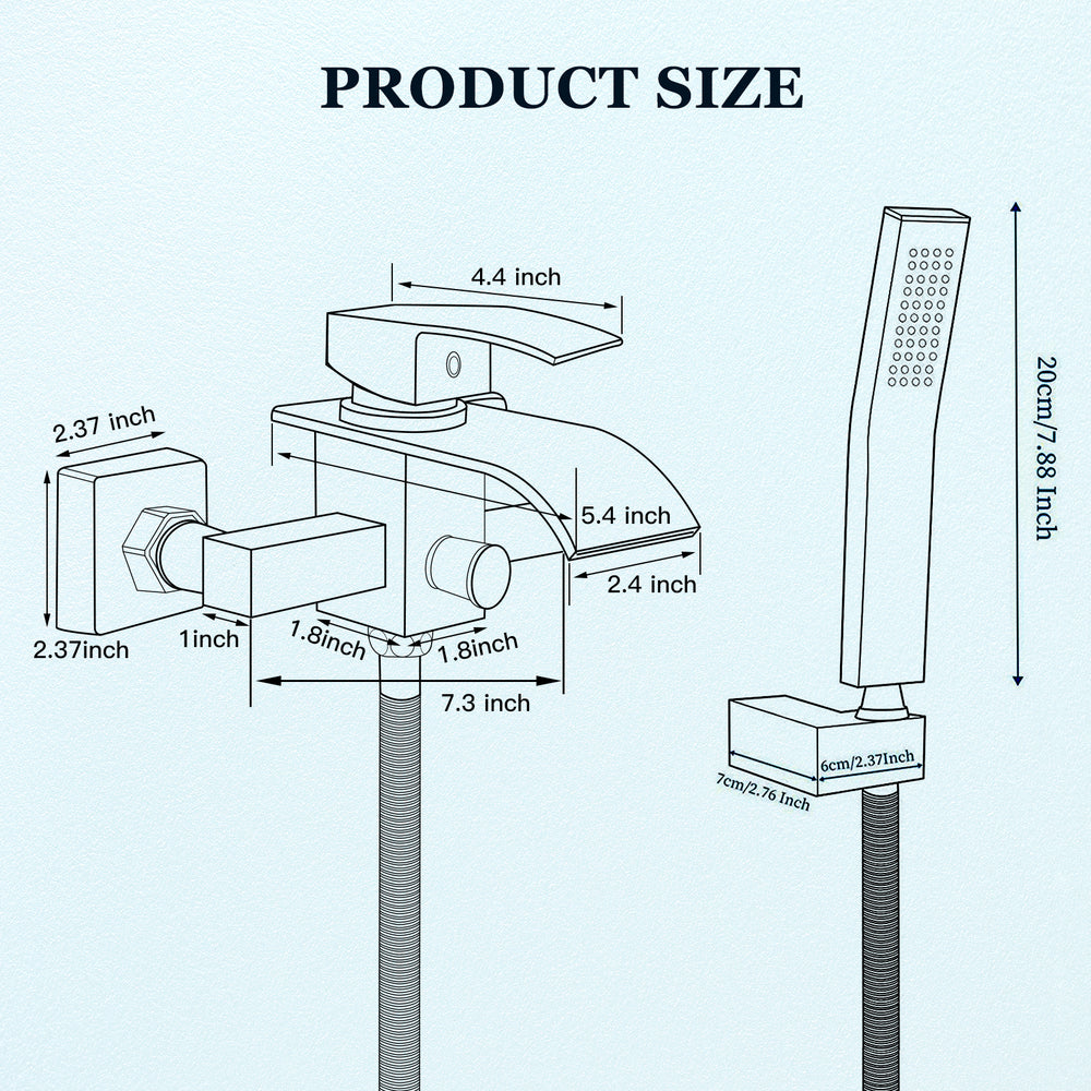 
                  
                    Wall Mount Bathtub Faucet with Handheld Spray Waterfall Tub Filler Single Handle Bathroom Tub Mixer Tap Hand-Shower System with Curved Spout Commercial
                  
                