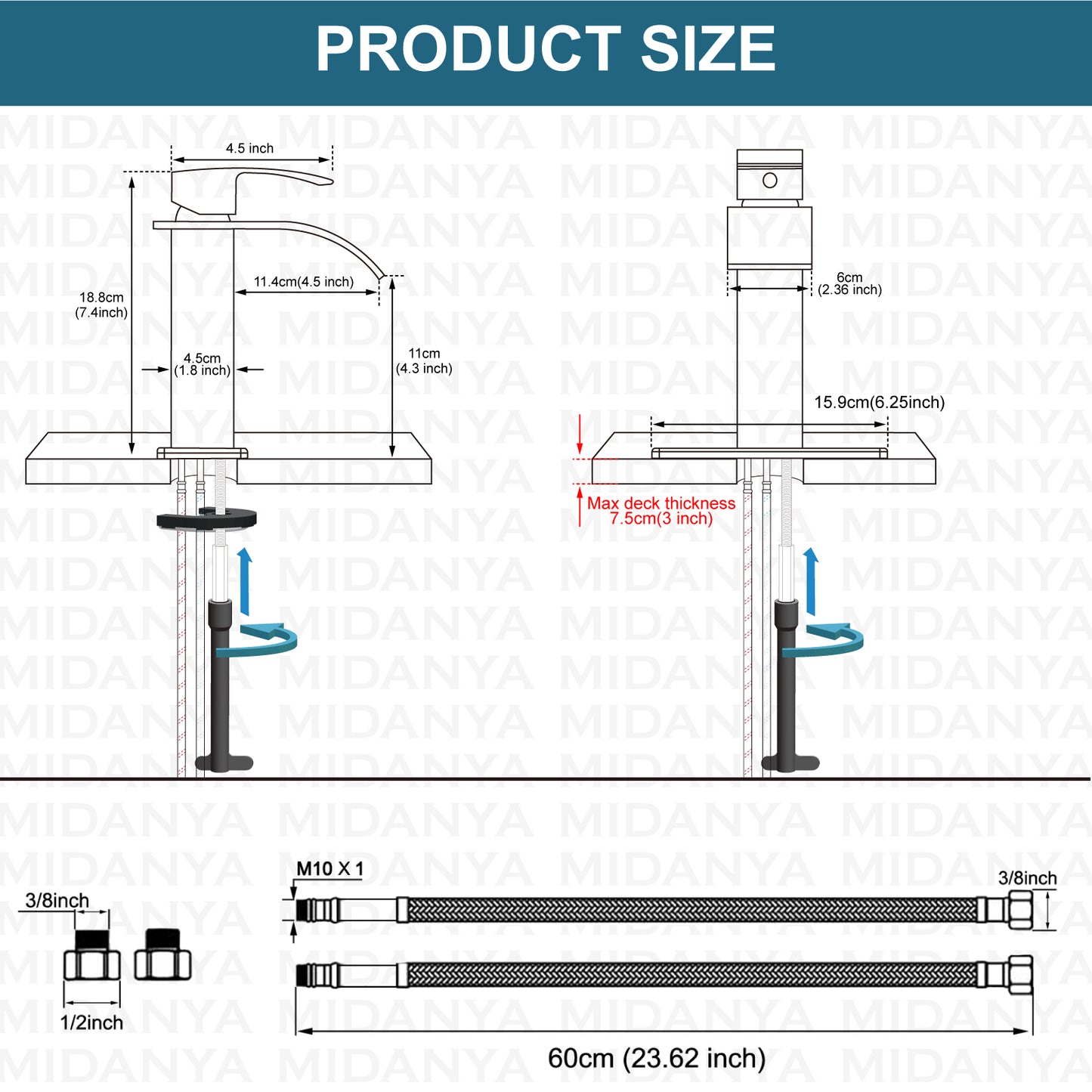 
                  
                    Midanya Bathroom Sink Faucet Waterfall Spout Single Handle 1 Hole Deck Mount Mixer Tap Lavatory Vanity Sink Faucet Commercial with Deck Plate and Pop Up Drain
                  
                