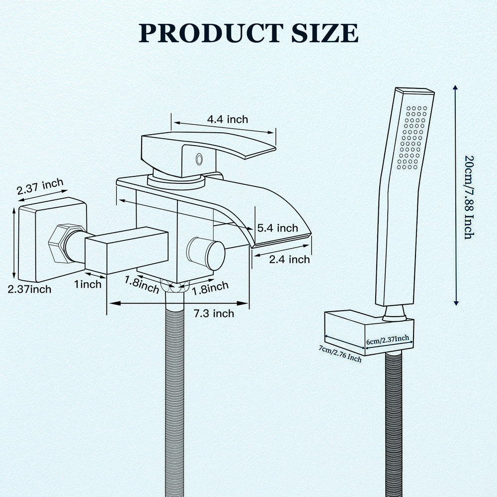 
                  
                    Wall Mount Bathtub Faucet with Handheld Spray Waterfall Tub Filler Single Handle Bathroom Tub Mixer Tap Hand-Shower System with Curved Spout Commercial
                  
                