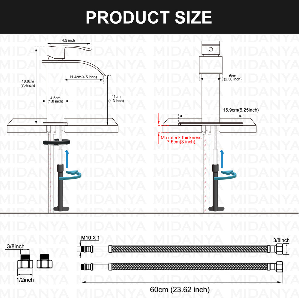 
                  
                    Midanya Bathroom Sink Faucet Waterfall Spout Single Handle 1 Hole Deck Mount Mixer Tap Lavatory Vanity Sink Faucet Commercial with Deck Plate and Pop Up Drain
                  
                