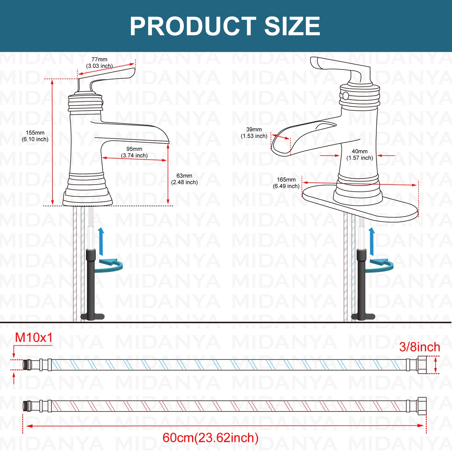 
                  
                    Midanya Waterfall Faucet Single Handle Bathroom Sink Faucet, Large Spout Lavatory Faucet, Deck Mounted Single Hole or 3 Hole Bathroom Faucet with Pop Up Drain and Water Supply Lines
                  
                