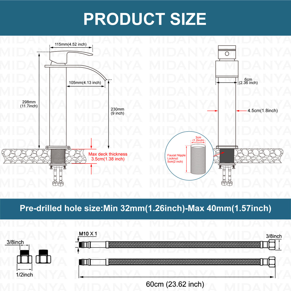 
                  
                    Midanya Waterfall Bathroom Bowl Vessl Sink Tall Faucet Single Handle Single Hole Deck Mount with Large Rectangular Spout Sink Faucet Lavatory Vanities
                  
                