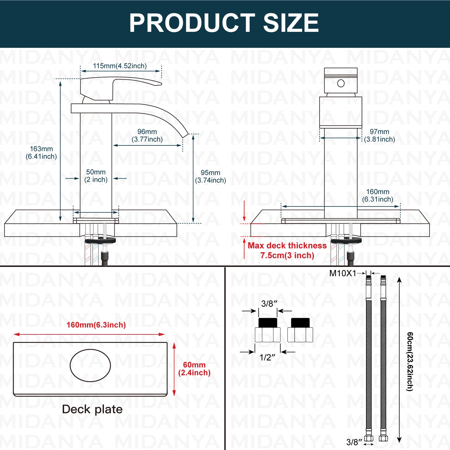 
                  
                    Midanya LED Bathroom Sink Faucet,Waterfall Single Hole Handle 3 Colors Changing Bathroom Faucet, Wide Glass Spout LED Light RV Bathroom Faucet with Pop Up Drain and Water Supply Lines
                  
                