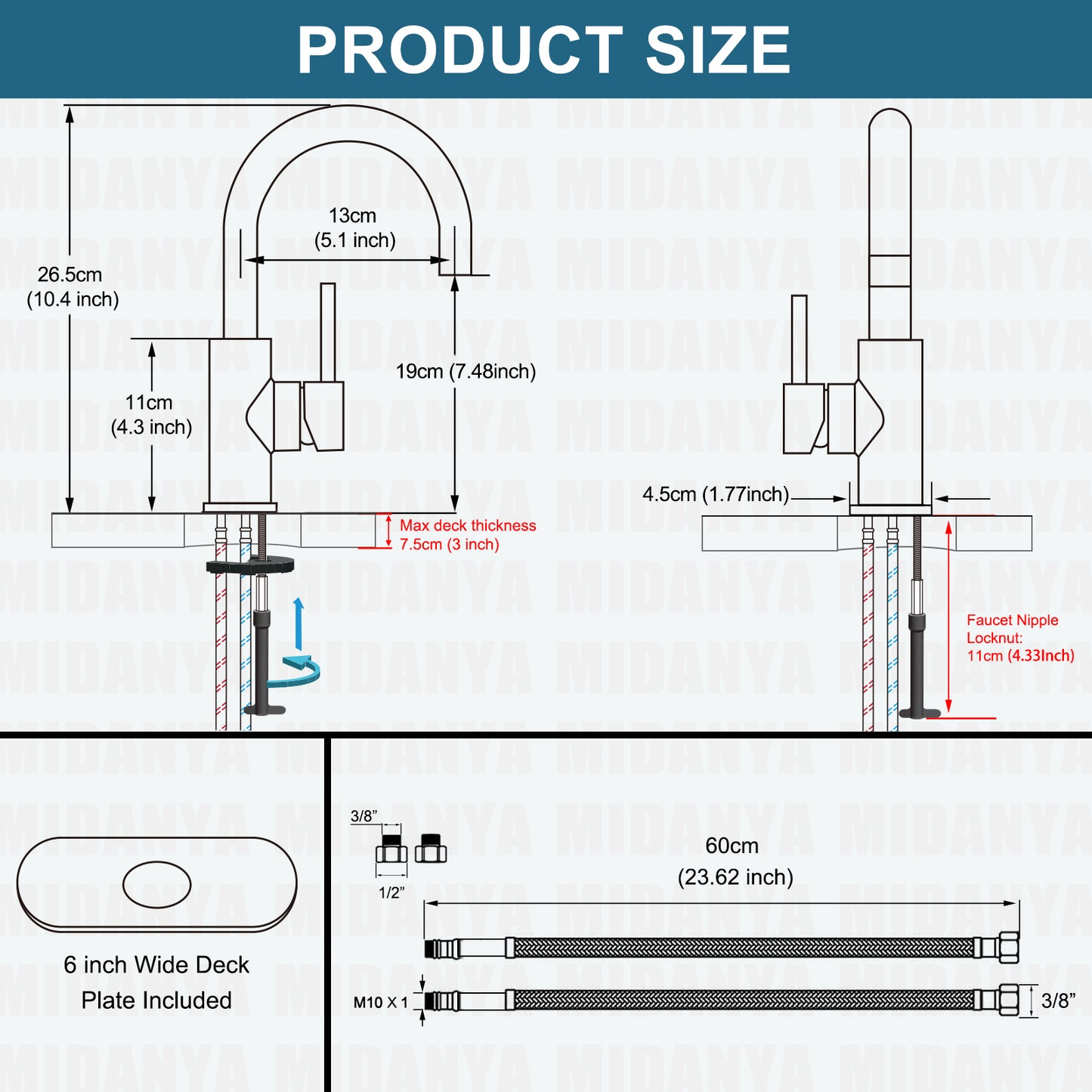 
                  
                    Midanya Bar Sink Faucet for Bathroom Kitchen Small RV Campers Farmhouse Vanity Lavatory Faucet Single Handle Utility Marine Outdoor Faucet with Cover Plate, Water Supply Lines
                  
                