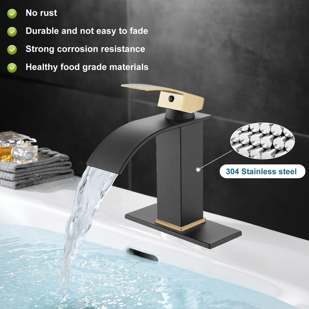 
                  
                    Midanya Bathroom Sink Faucet Waterfall Spout Single Handle 1 Hole Deck Mount Mixer Tap Lavatory Vanity Sink Faucet Commercial with Deck Plate and Pop Up Drain
                  
                