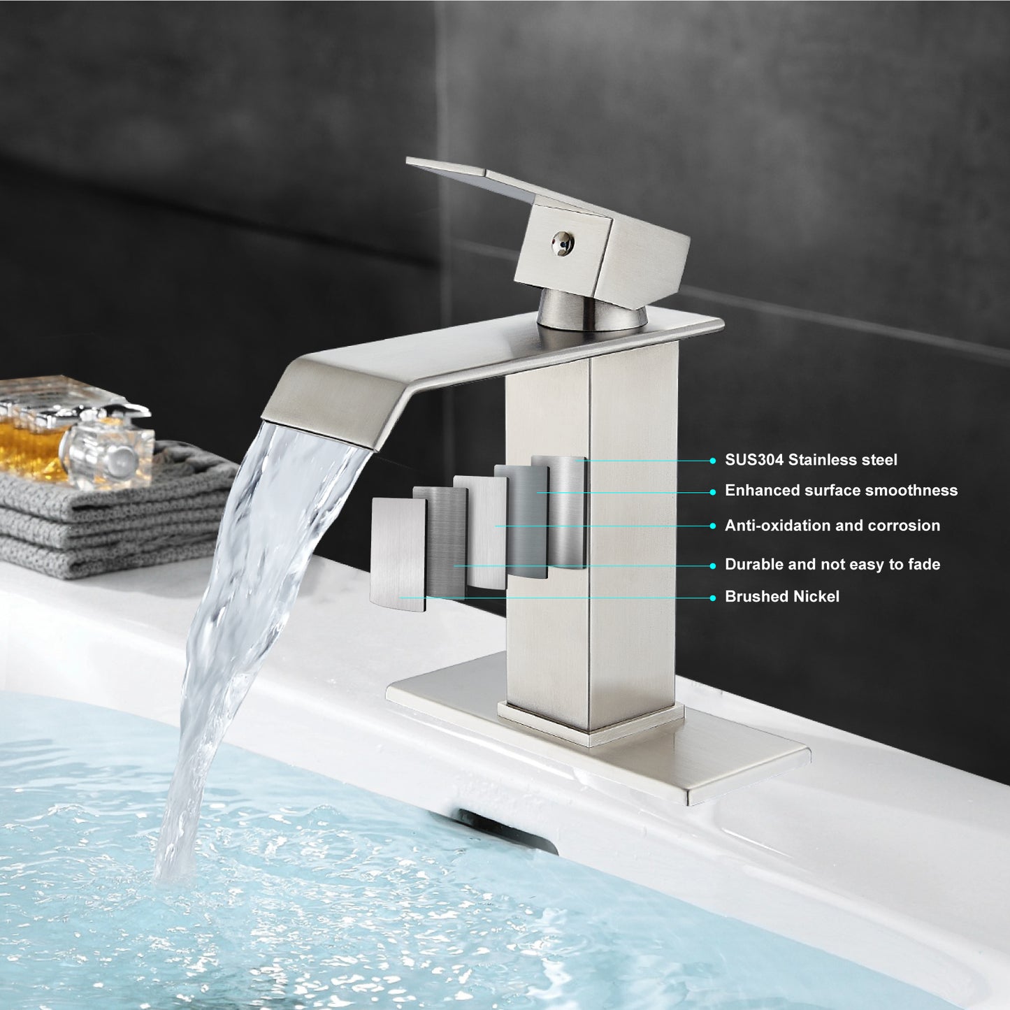 
                  
                    Midanya Waterfall Bathroom Sink Faucet Single Hole 1 Handle Deck Mount 1or 3 Hole Commercial Mixer Tap Lavatory Vanity Faucet with Deck Plate and Pop Up Drain
                  
                