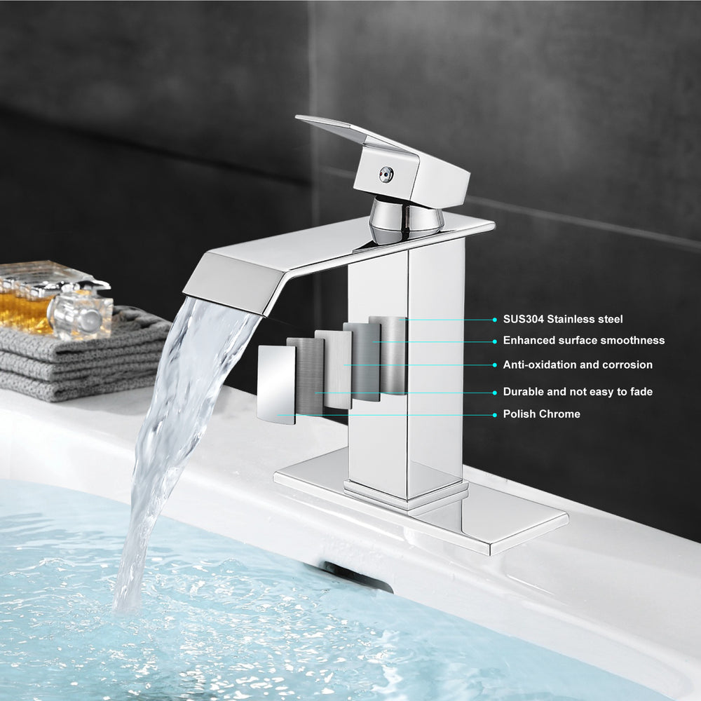 
                  
                    Midanya Waterfall Bathroom Sink Faucet Single Hole 1 Handle Deck Mount 1or 3 Hole Commercial Mixer Tap Lavatory Vanity Faucet with Deck Plate and Pop Up Drain
                  
                