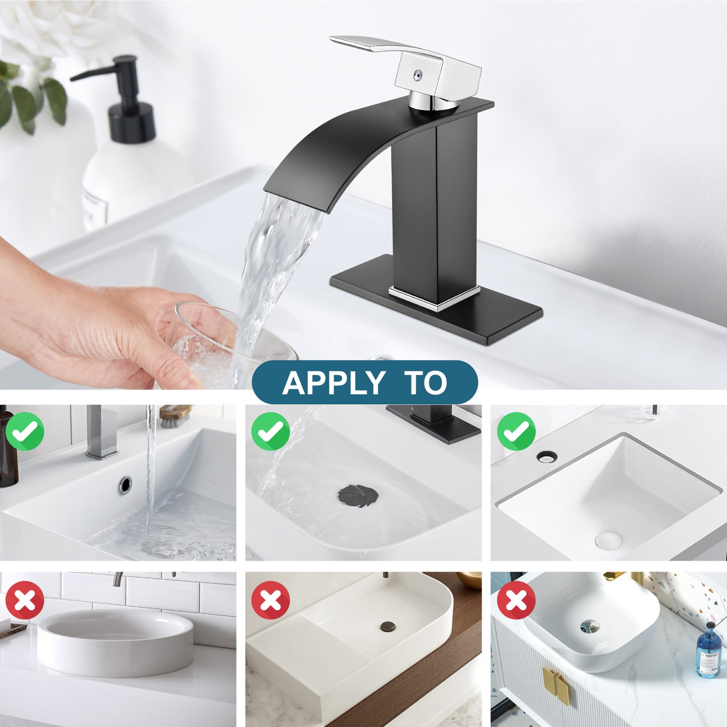 
                  
                    Midanya Bathroom Sink Faucet Waterfall Spout Single Handle 1 Hole Deck Mount Mixer Tap Lavatory Vanity Sink Faucet Commercial with Deck Plate and Pop Up Drain
                  
                