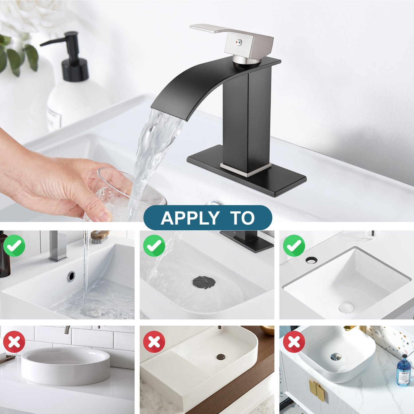 
                  
                    Midanya Bathroom Sink Faucet Waterfall Spout Single Handle 1 Hole Deck Mount Mixer Tap Lavatory Vanity Sink Faucet Commercial with Deck Plate and Pop Up Drain
                  
                