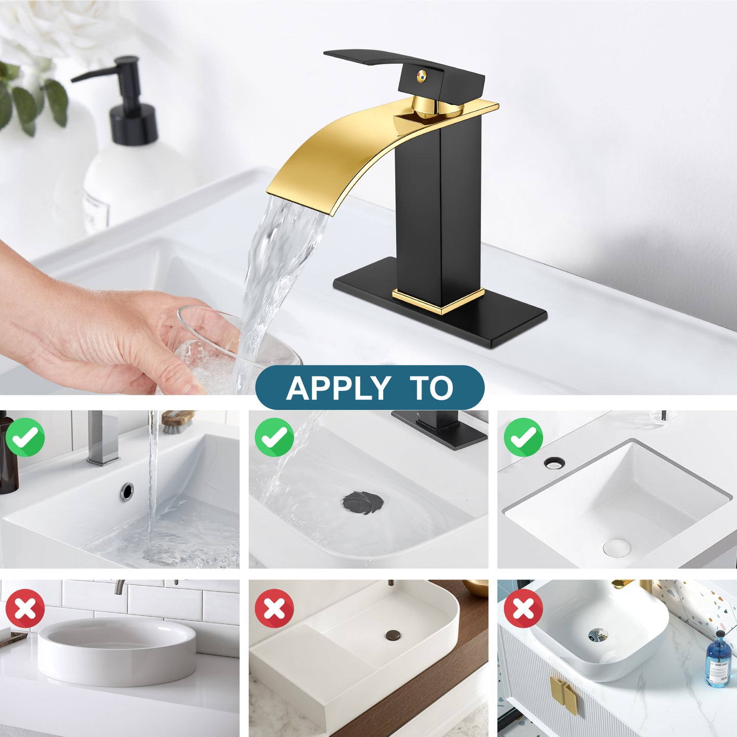 
                  
                    Midanya Bathroom Sink Faucet Waterfall Spout Single Handle 1 Hole Deck Mount Mixer Tap Lavatory Vanity Sink Faucet Commercial with Deck Plate and Pop Up Drain
                  
                