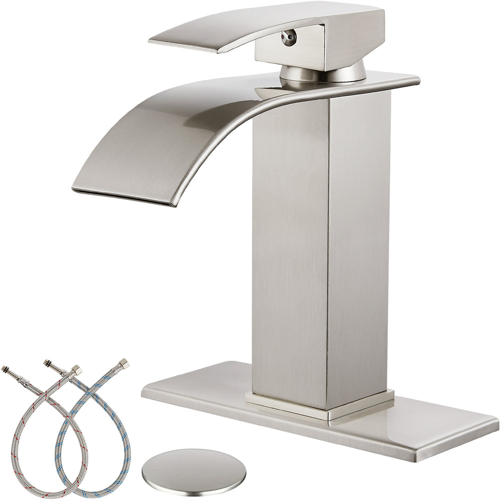 
                  
                    Midanya Bathroom Sink Faucet Waterfall Spout Single Handle 1 Hole Deck Mount Mixer Tap Lavatory Vanity Sink Faucet Commercial with Deck Plate and Pop Up Drain
                  
                