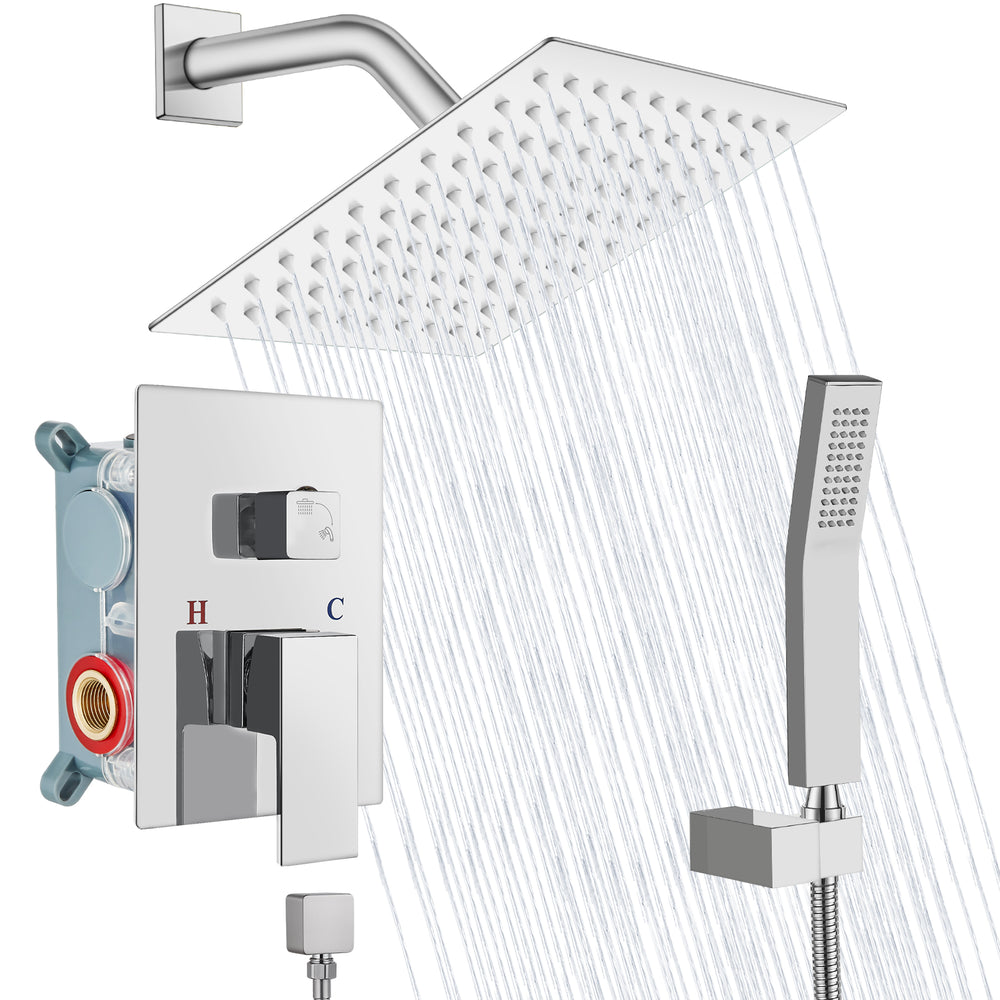 
                  
                    Midanya  Rain Shower System Wall Mount Shower Faucet Set 8 Inch Square High Pressure Showerhead with Hand Sprayer Rough-In Valve Body and Trim Included Mixer Shower Combo Set Bathroom
                  
                