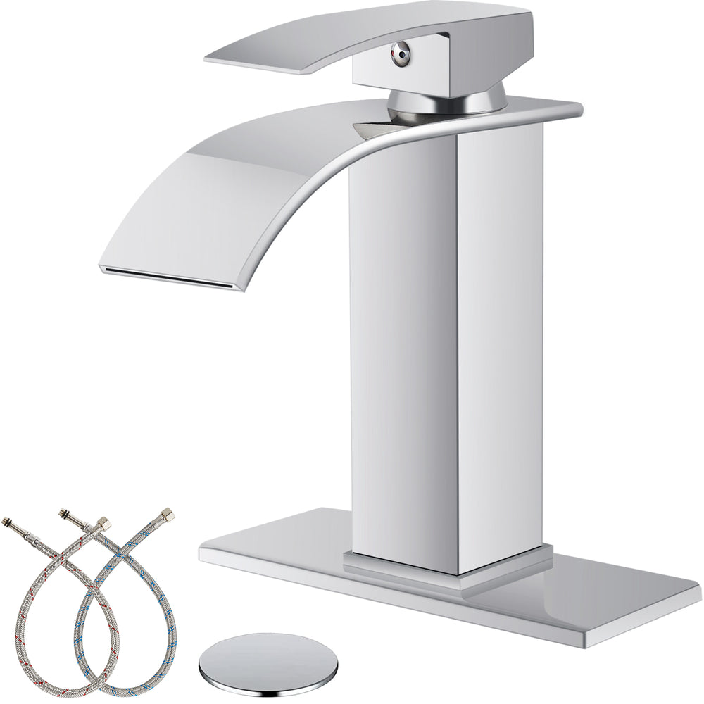 
                  
                    Midanya Bathroom Sink Faucet Waterfall Spout Single Handle 1 Hole Deck Mount Mixer Tap Lavatory Vanity Sink Faucet Commercial with Deck Plate and Pop Up Drain
                  
                