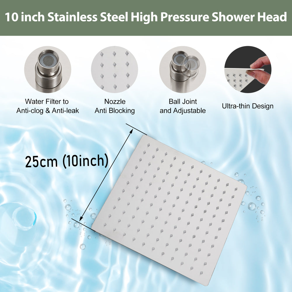 
                  
                    Midanya 10 inch Rainfall Shower Head Square Stainless Steel Rain Showerhead High Pressure Waterfall Crackproof Coverage with Silicone Nozzle 1/16" Ultra Thin Design Swivel Connector
                  
                