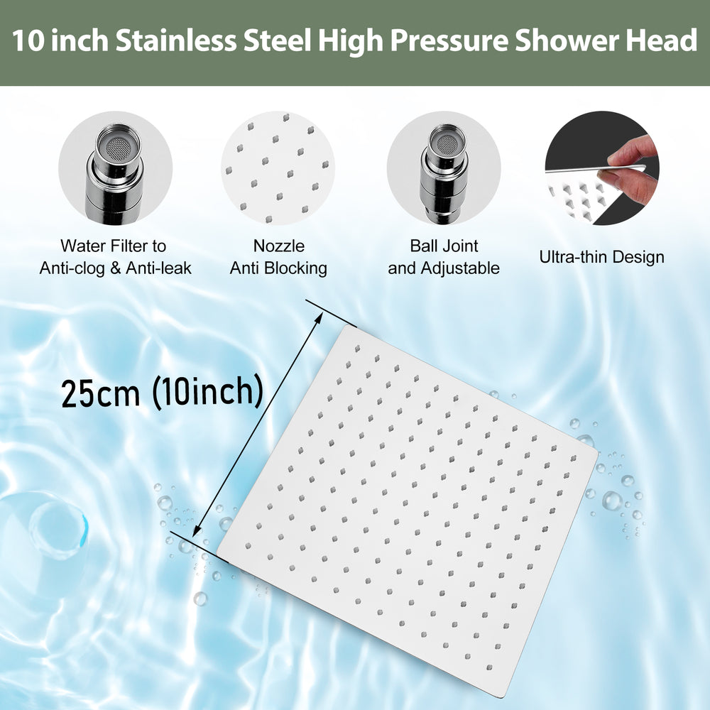 
                  
                    Midanya 10 inch Rainfall Shower Head Square Stainless Steel Rain Showerhead High Pressure Waterfall Crackproof Coverage with Silicone Nozzle 1/16" Ultra Thin Design Swivel Connector
                  
                