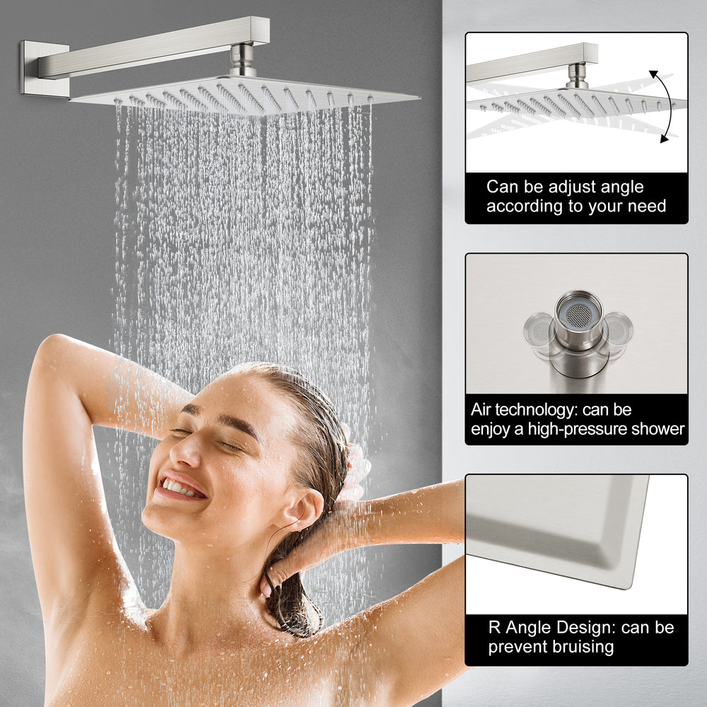BESy Rainfall Shower Faucet with 12 Inch Rain Shower Head and Wall