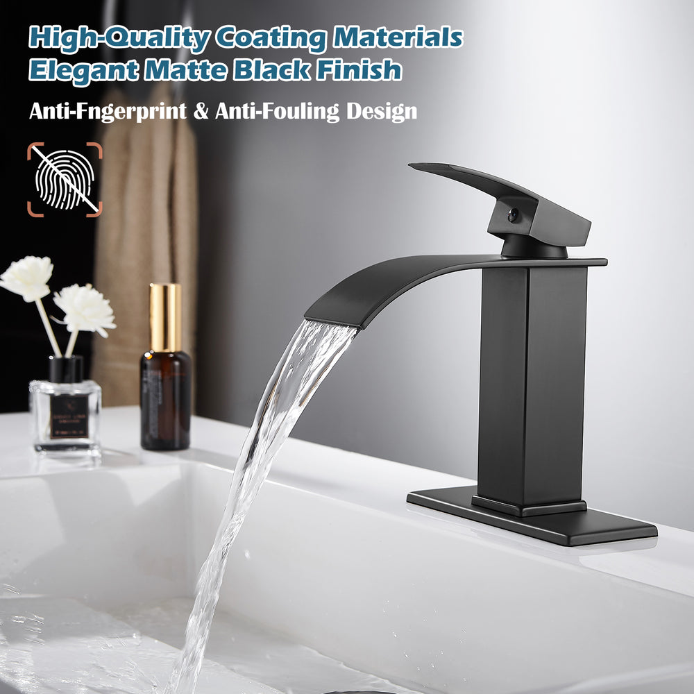 
                  
                    Midanya Bathroom Sink Faucet Waterfall Spout Single Handle 1 Hole Deck Mount Mixer Tap Lavatory Vanity Sink Faucet Commercial with Deck Plate and Pop Up Drain
                  
                