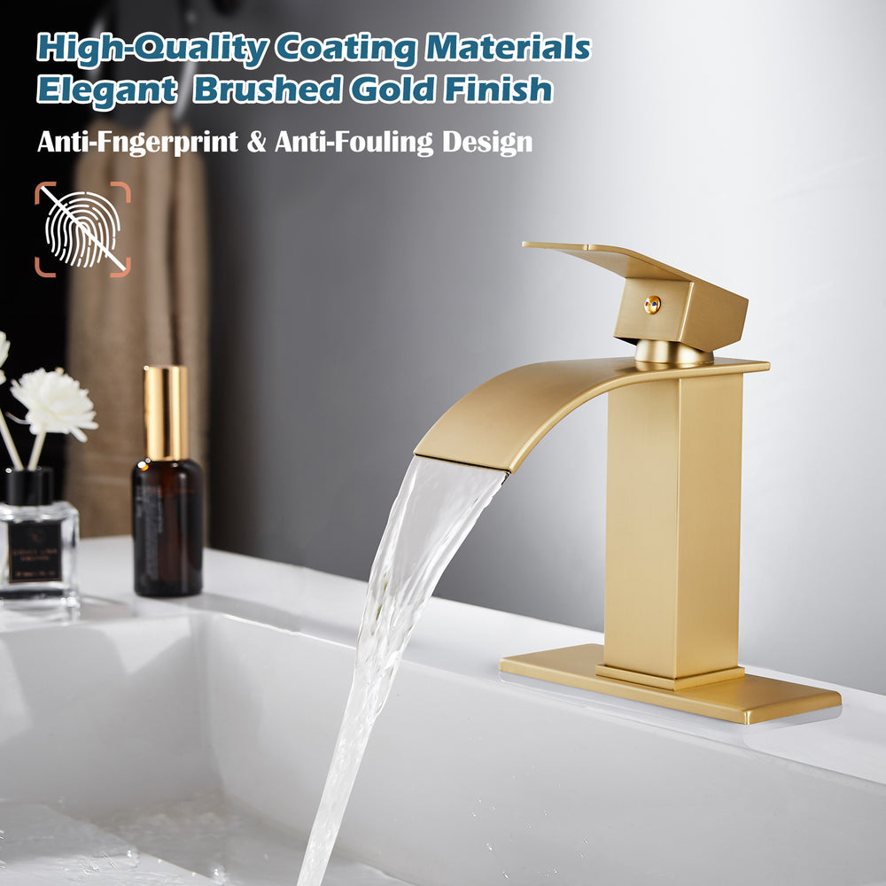 
                  
                    Midanya Bathroom Sink Faucet Waterfall Spout Single Handle 1 Hole Deck Mount Mixer Tap Lavatory Vanity Sink Faucet Commercial with Deck Plate and Pop Up Drain
                  
                