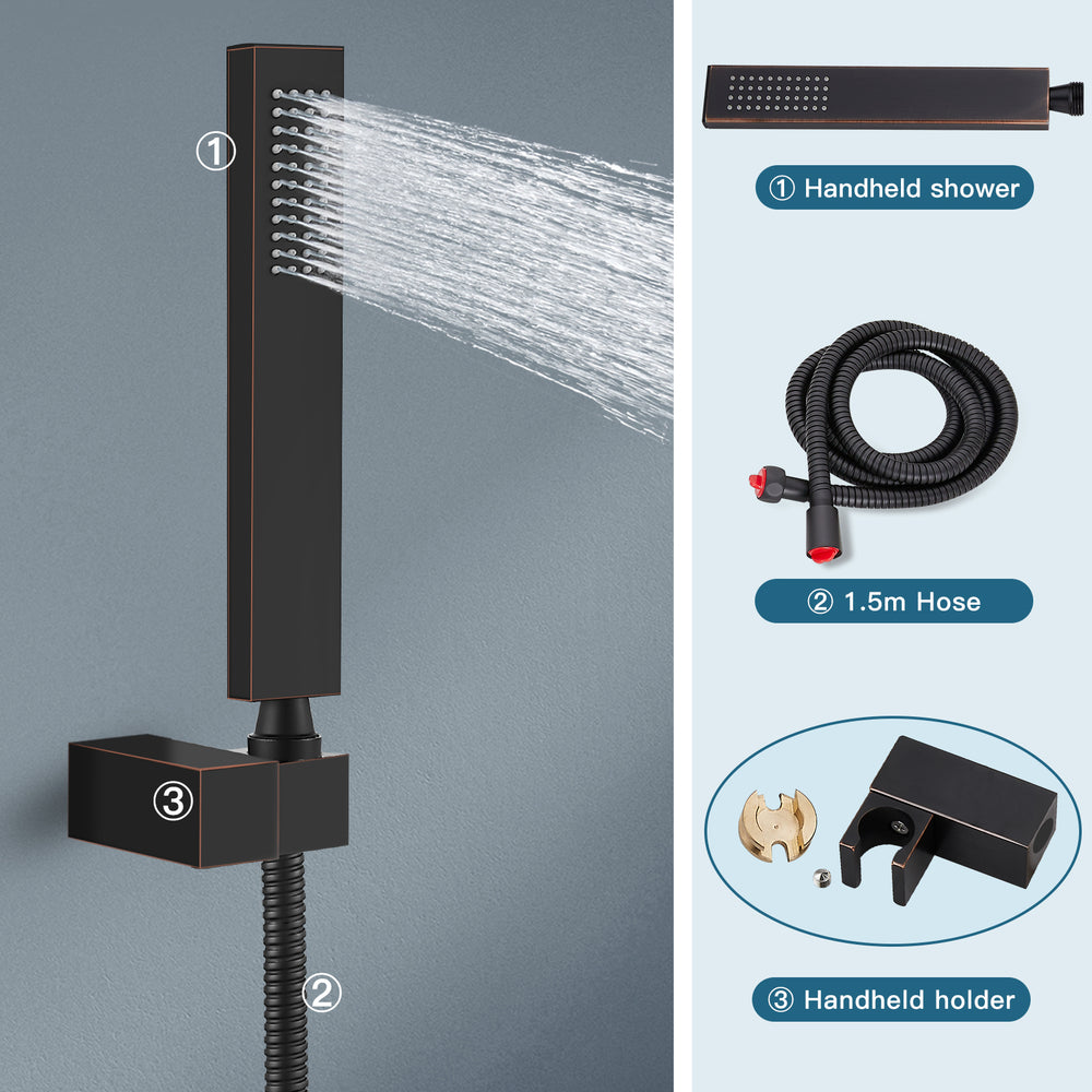 
                  
                    Midanya  Bathroom Rain Shower System Shower Faucet Set Wall Mount 10 Inch Square Rainfall Shower Head High Pressure Shower Fixture with Handheld Sprayer Rough-In Valve and Trim Included
                  
                