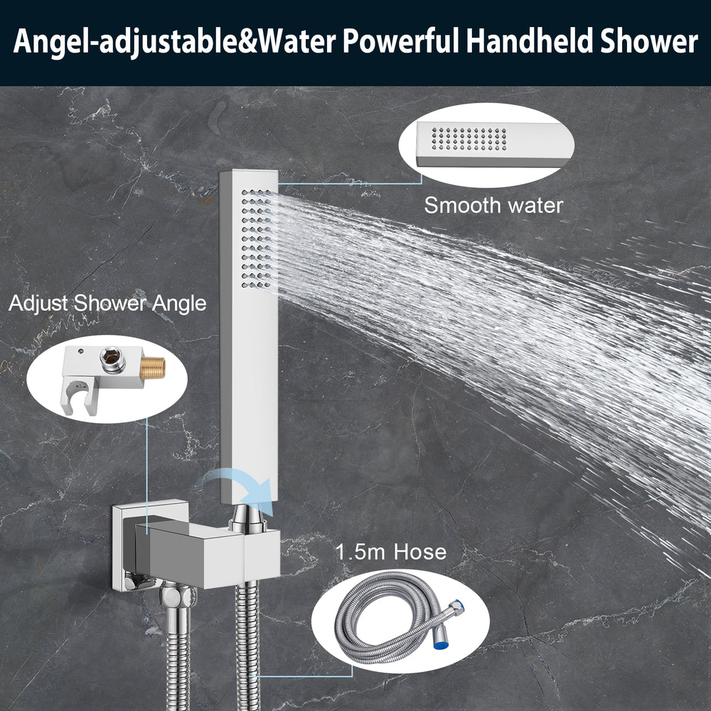 
                  
                    Midanya Rain Shower System Tub Shower Faucet Set 12 Inch Square Rainfall Shower Head with Handheld Sprayer and Waterfall Tub Spout Rough-in Valve Shower Mixer Combo
                  
                