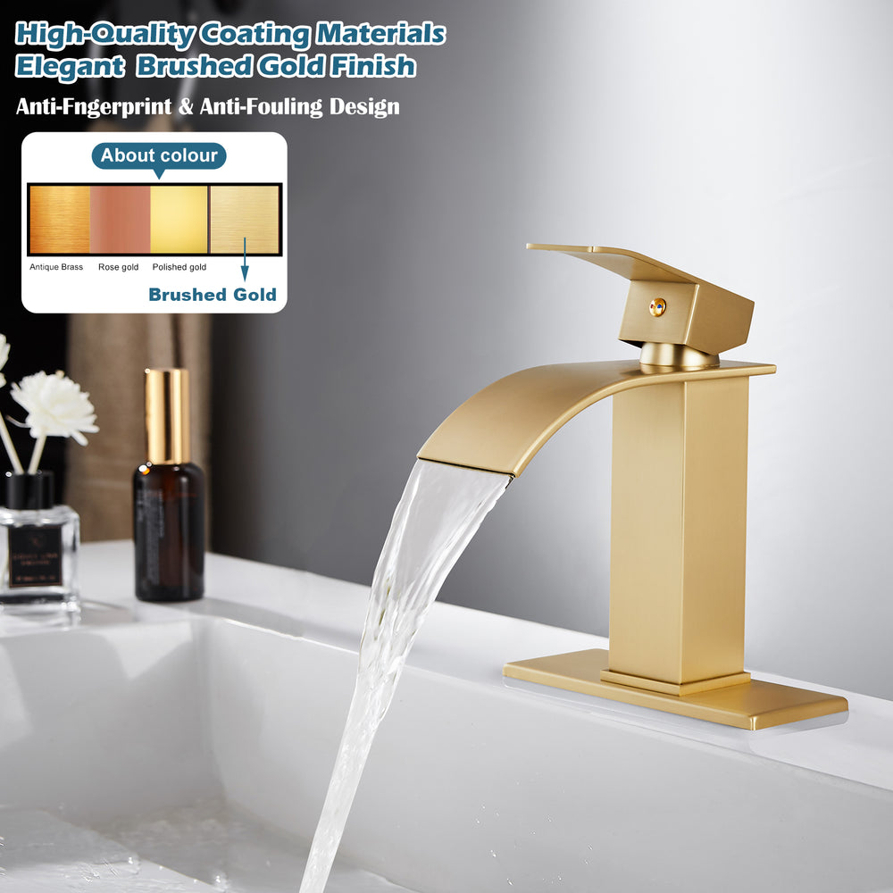 
                  
                    Midanya Bathroom Sink Faucet Waterfall Spout Single Handle 1 Hole Deck Mount Mixer Tap Lavatory Vanity Sink Faucet Commercial with Deck Plate and Pop Up Drain
                  
                